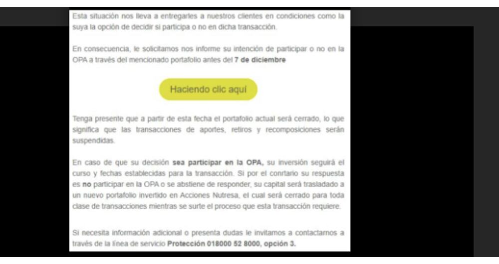 Mensaje de Protección