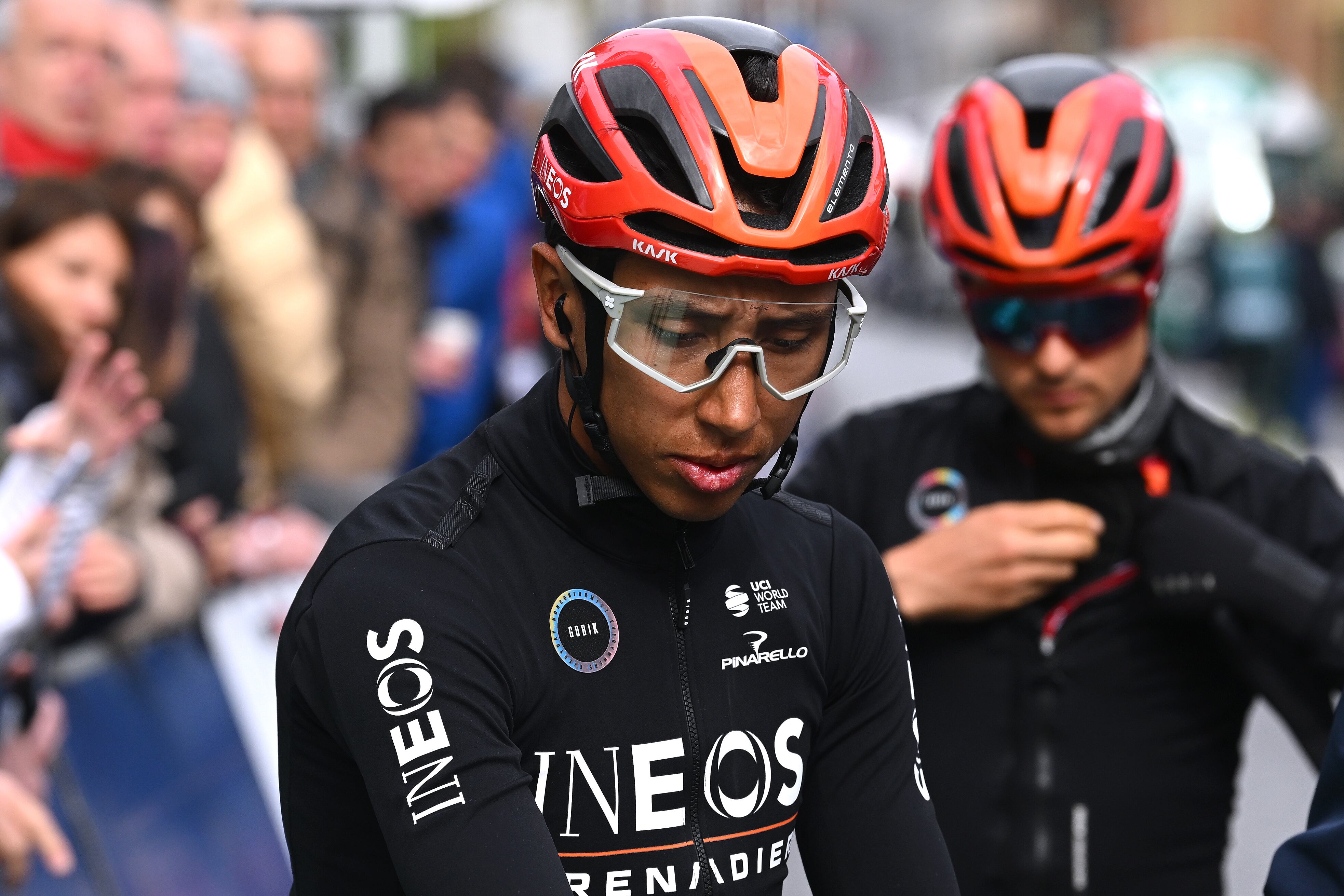 LIEGE, BELGIUM - APRIL 24: Egan Bernal of Colombia and Team INEOS Grenadiers prior to the 110th Liege - Bastogne - Liege 2024, Men's Elite a 254.5km one day race from Liege to / #UCIWT / on April 24, 2024 in Liege, Belgium. (Photo by Dario Belingheri/Getty Images)