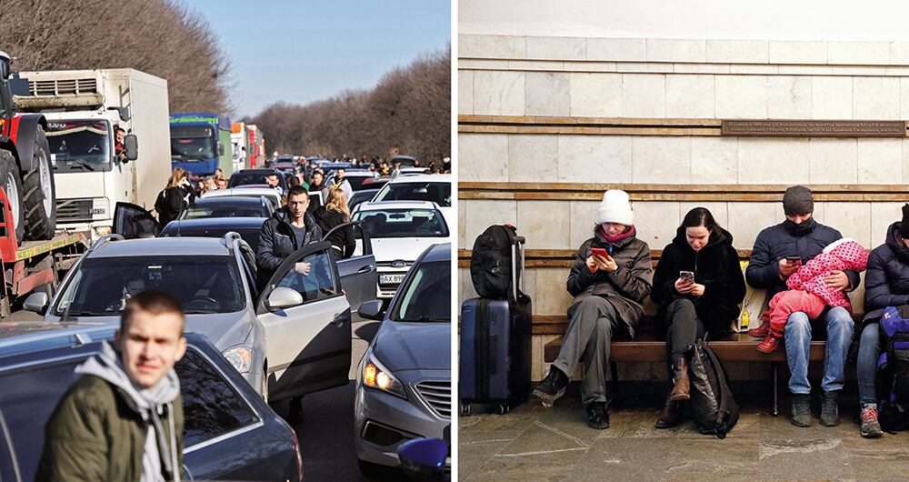  La plaza de la Independencia (Maidán) de Kiev quedó desolada desde la madrugada del jueves. Pese a los atascos, unos buscan salir de la ciudad, otros, refugio en las estaciones del metro.
