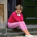 HIGHGROVE, UNITED KINGDOM - JULY 18: Diana, Princess Of Wales, Sitting On The Steps Outside Her Country Home, Highgrove. The Princess Is Casually Dressed In Pink Gingham Trousers With A Matching Pink Jumper. (Photo by Tim Graham Photo Library via Getty Images)