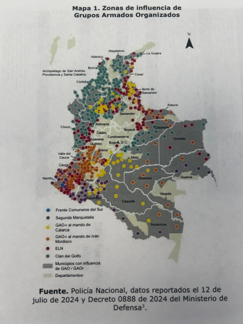 Mapa de la criminalidad en Colombia, según la Policía.