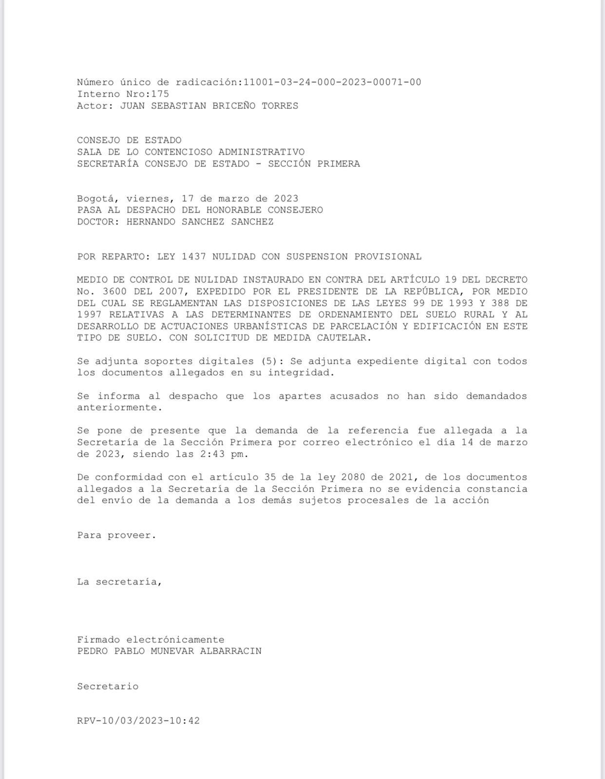 Demanda ante Consejo de Estado