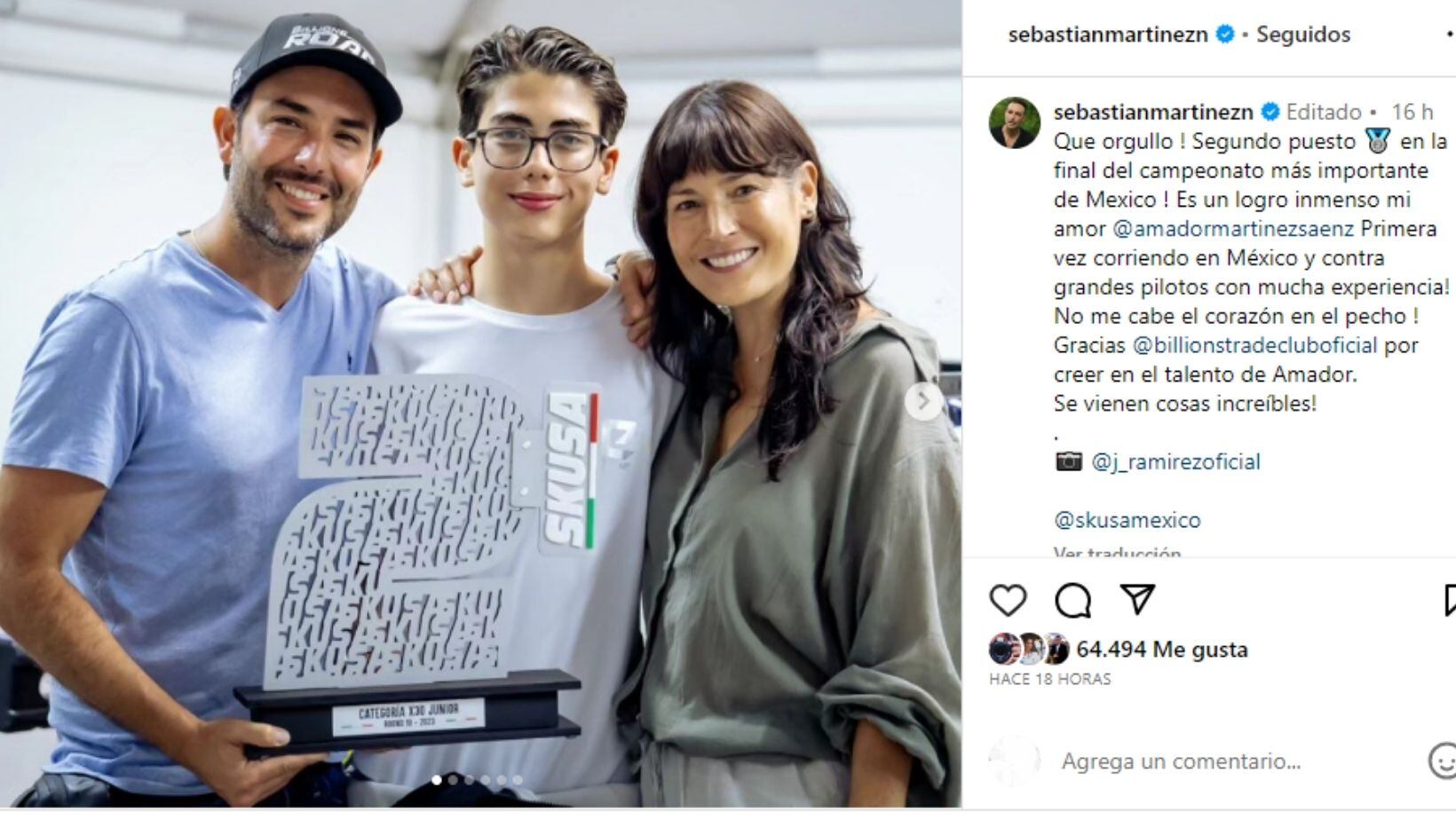 Kathy Sáenz y Sebastián Martínez celebran logro de su hijo en México: "¡Qué orgullo!"