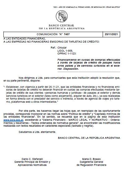 Banco Central de Argentina prohibió financiar tiquetes aéreos al exterior con tarjeta de crédito