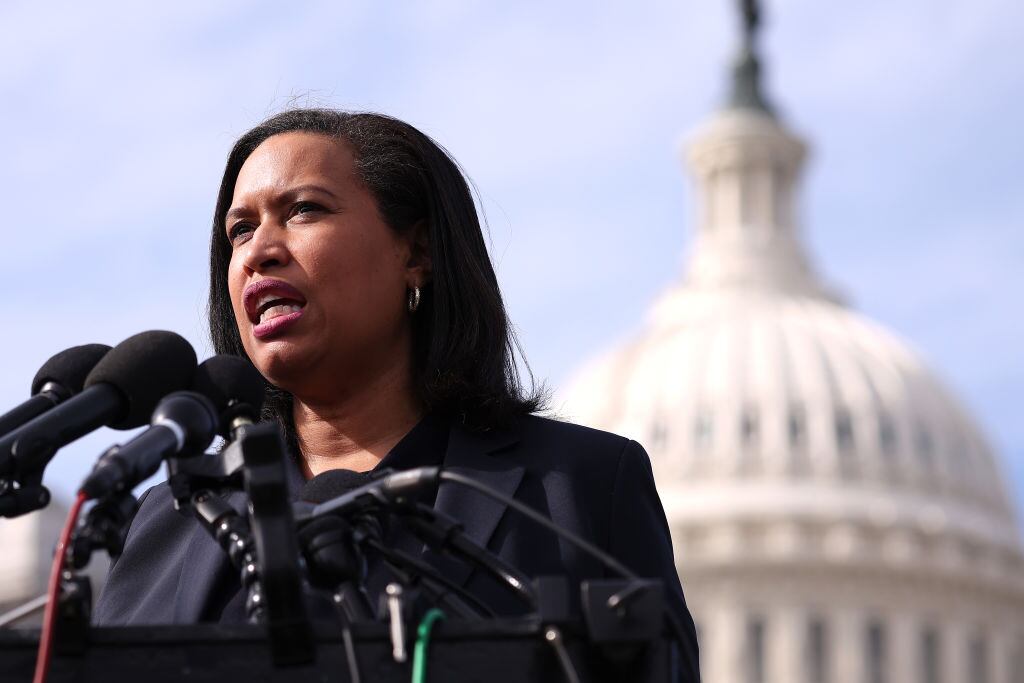 WASHINGTON, DC - MARCH 10: Washington, DC Mayor Muriel Bowser speaks at a press conference outside the U.S. Capitol on March 10, 2024 in Washington, DC. Bowser spoke out against the House Republican’s proposed continuing resolution, saying it will cut funds to public safety and schools in Washington, DC. (Photo by Kayla Bartkowski/Getty Images)