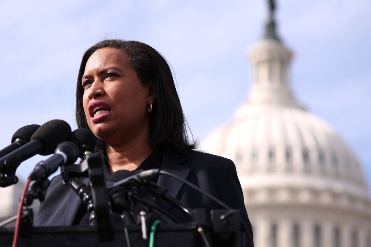 WASHINGTON, DC - MARCH 10: Washington, DC Mayor Muriel Bowser speaks at a press conference outside the U.S. Capitol on March 10, 2024 in Washington, DC. Bowser spoke out against the House Republican’s proposed continuing resolution, saying it will cut funds to public safety and schools in Washington, DC. (Photo by Kayla Bartkowski/Getty Images)
