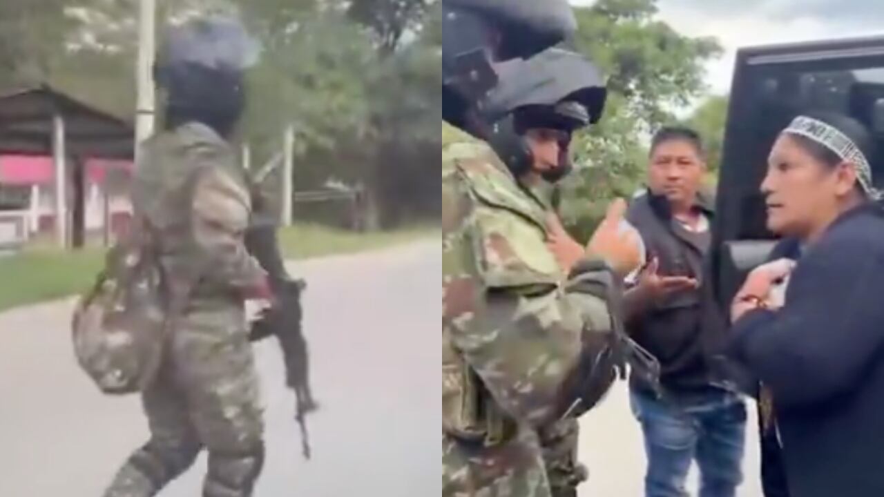 La senadora Aída Quilcué y los militares involucrados en el incidente.