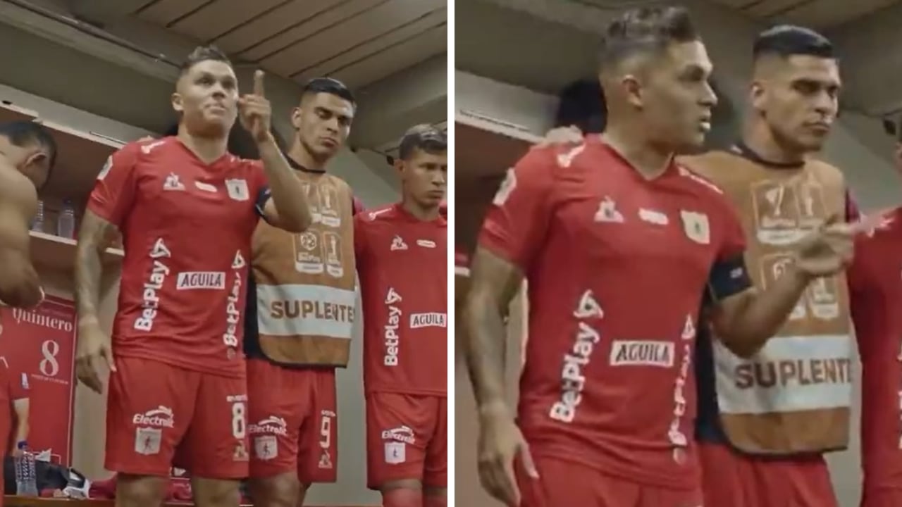 Juan Fernando Quintero arengando a sus compañeros de América previo al clásico con Deportivo Cali.