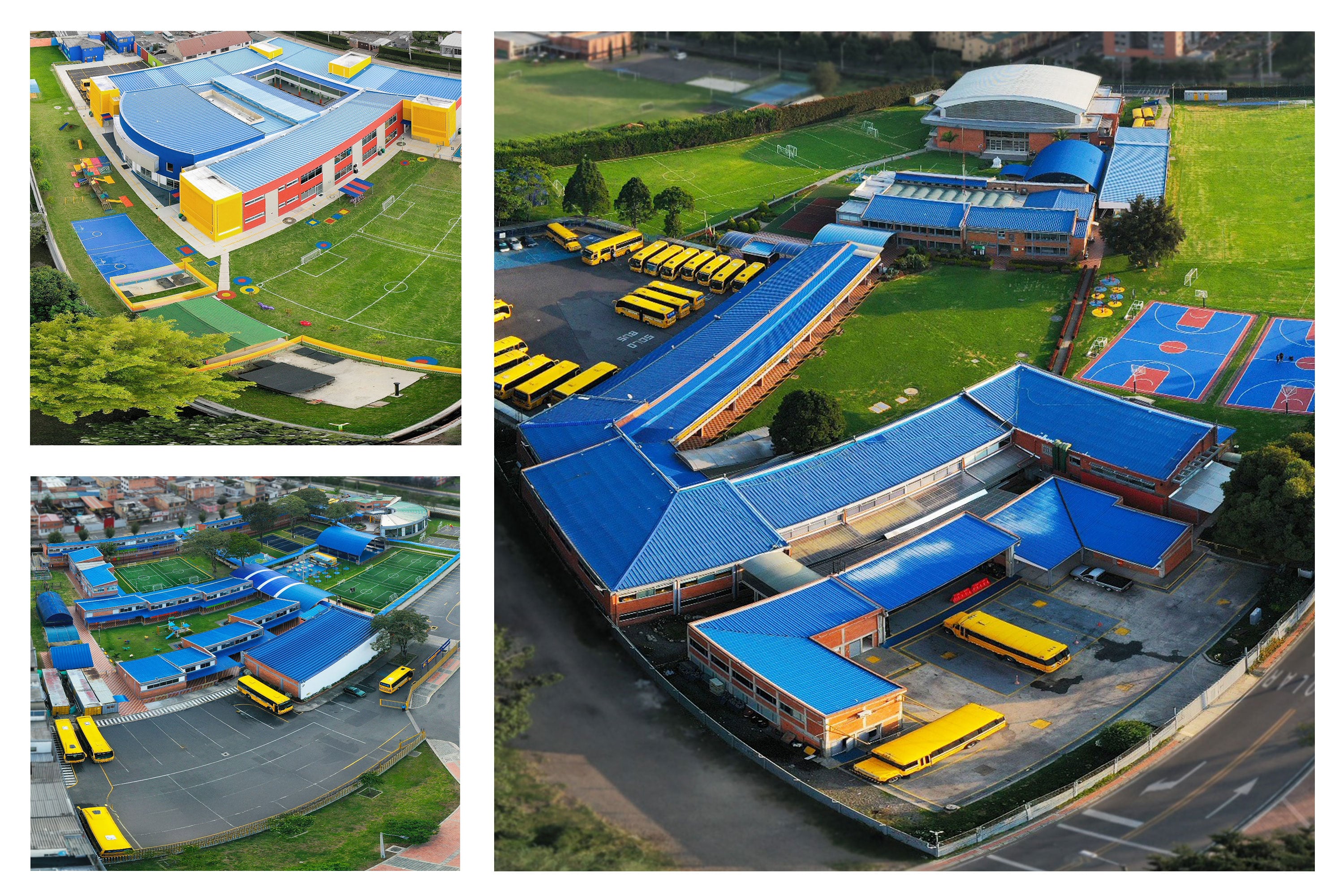 El colegio cuenta con tres sedes campestres organizadas por etapas escolares y conectadas estratégicamente.