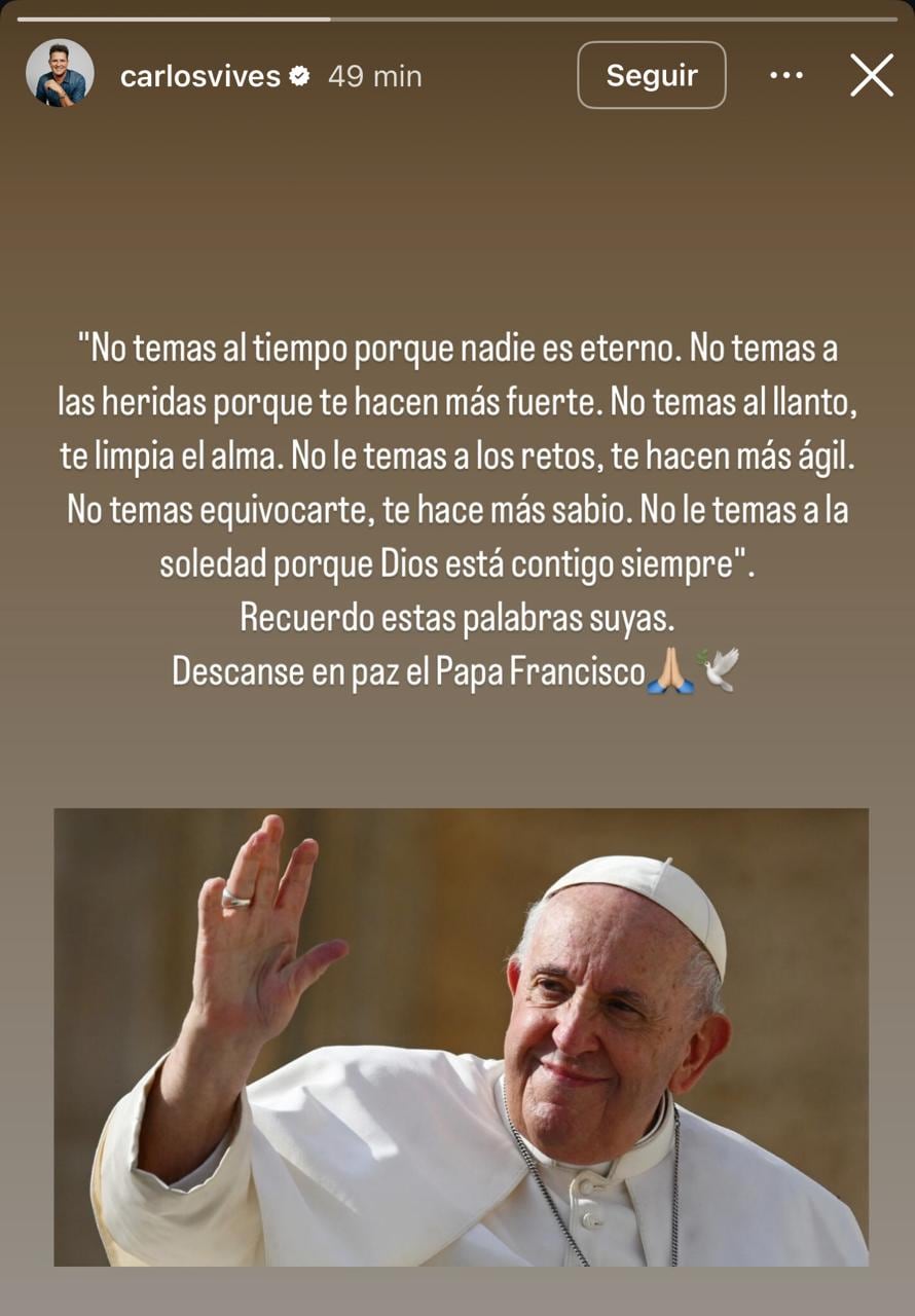 Carlos Vives de despide del papa Francisco