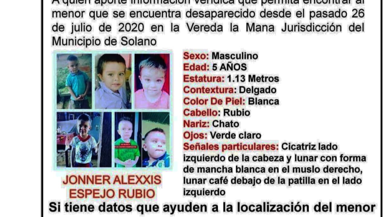Jonner Alexxis Espejo Rubio, niño desaparecido.