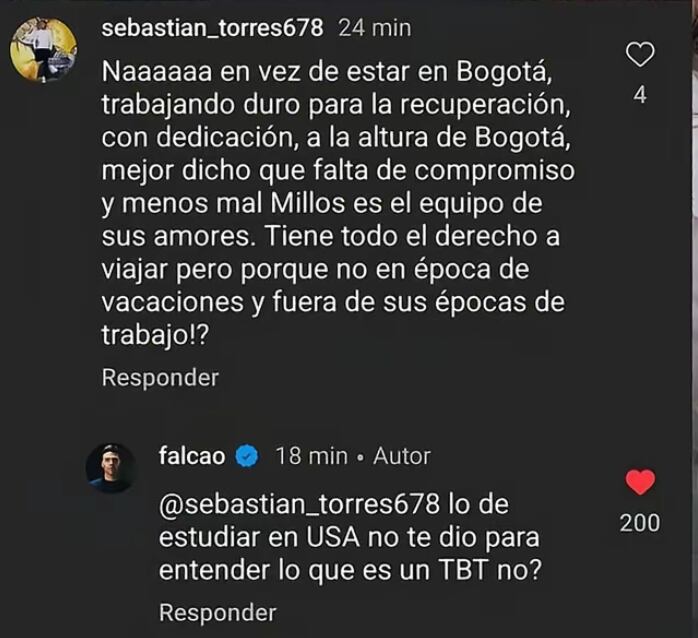 Usuario respondió fuerte respuesta por parte de Falcao tras hacerle reclamo por medio de las redes sociales.