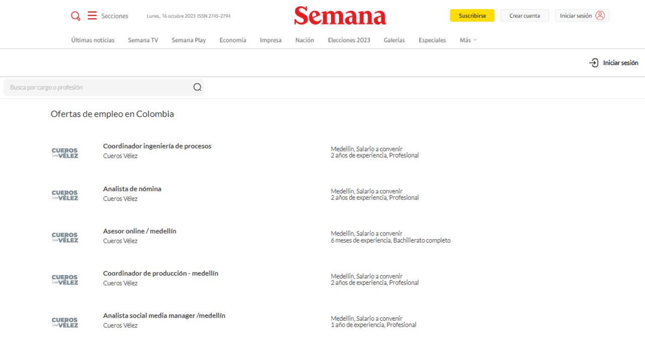 Las ofertas laborales disponibles en Semana.com/empleos.