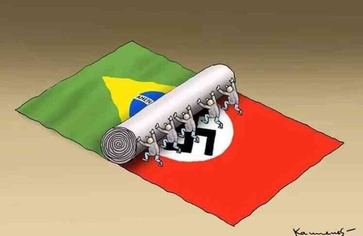 La bandera de Brasil se transforma en la del partido Nacionalsocialista Obrero Alemán de Adolf Hitler.  