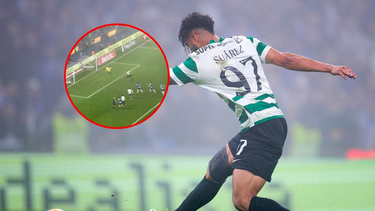 Luis Javier Suárez al momento de marcar ante el Porto.