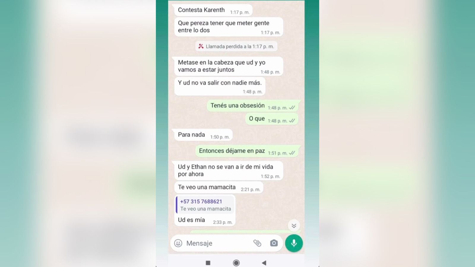 Chats difundidos por la familia de Karenth.