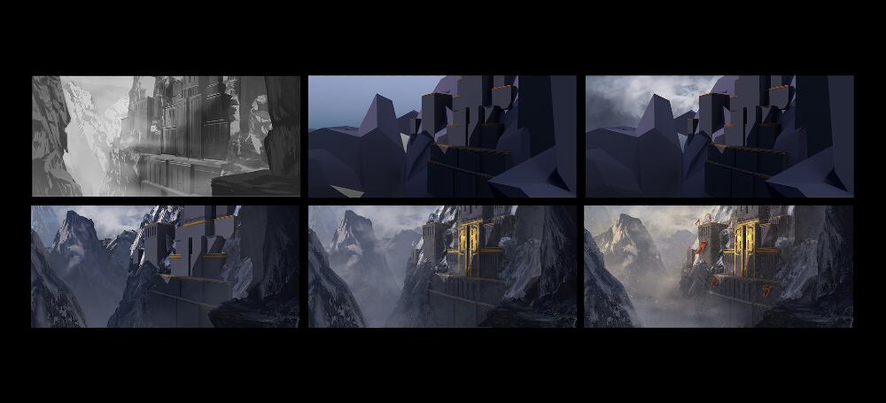 Proceso de la imagen 'Mountains Temple'.