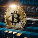 Cryptocurrency golden bitcoin coin. Conceptual image for crypto currency, toned