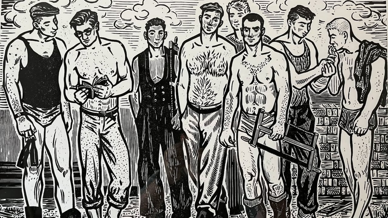 Una obra del pintor Jürgen Wittdorf, alemán y autor de pinturas alusivas a la comunidad LGBT en la antigua Alemania del Este.