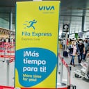 Bogota, Colombia, El Dorado International Airport, Aeroporto Internacional El Dorado, terminal inside Viva Air Express Line sign. (Photo by: Jeffrey Greenberg/Universal Images Group via Getty Images)