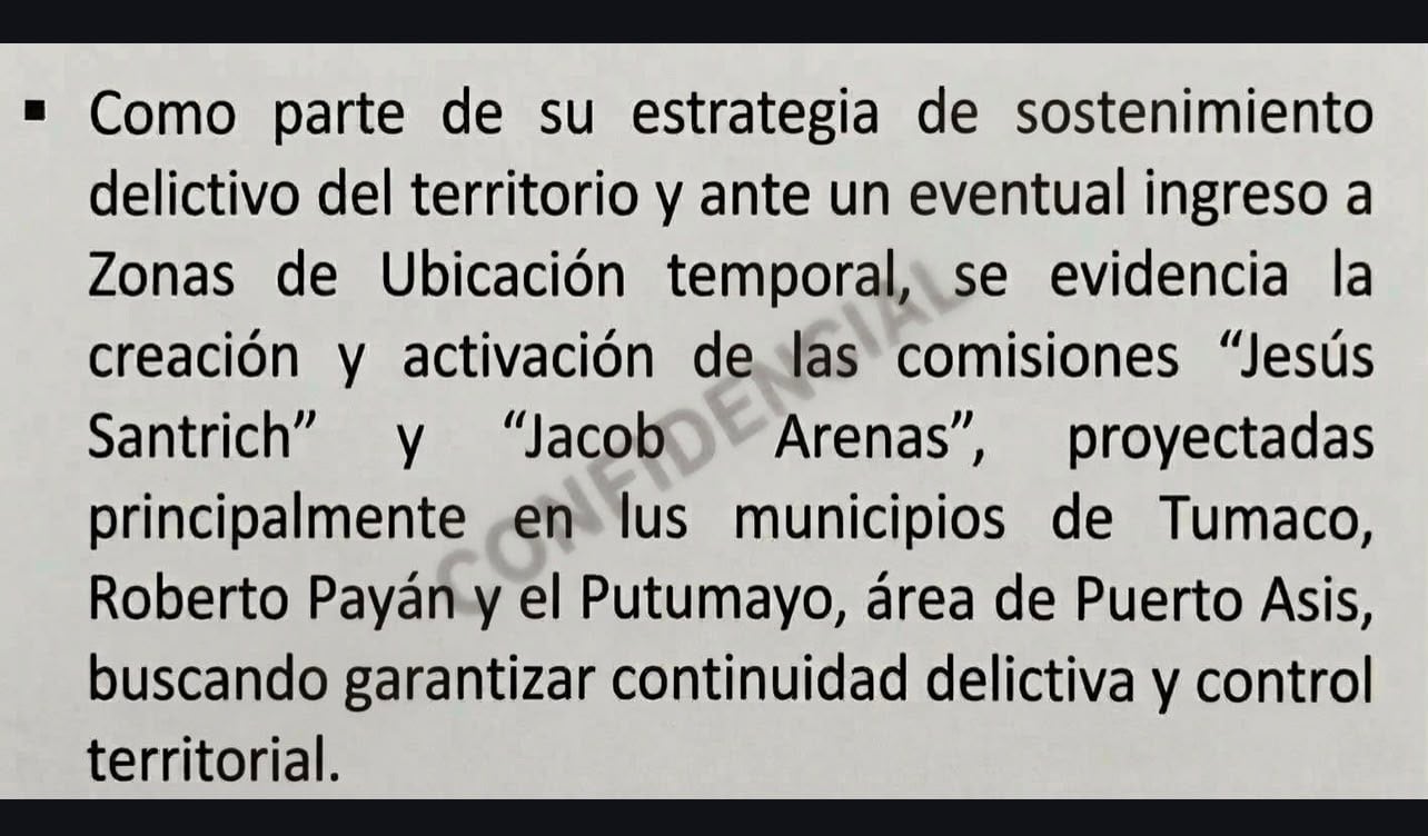 Un documento de la fuerza pública revela la intención de Los Comandos de Frontera con las zonas de ubicación temporal.
