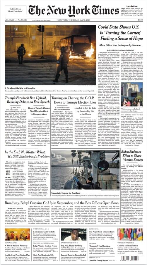 Portada del NTY del 6 de mayo.