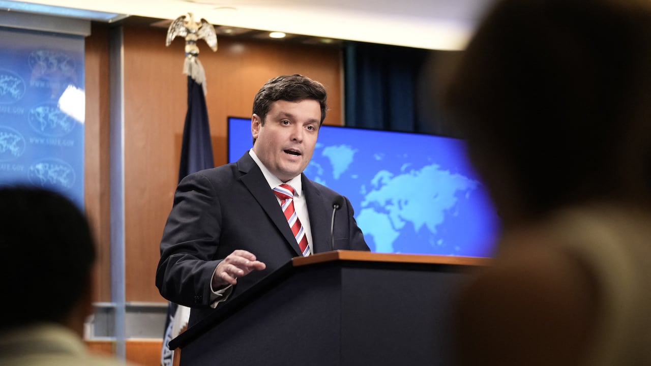 US Deputy State Department Spokesman Tommy Pigott speaks during a press briefing at the State Department in Washington, DC, on July 31, 2025. (Photo by Oliver Contreras / AFP)