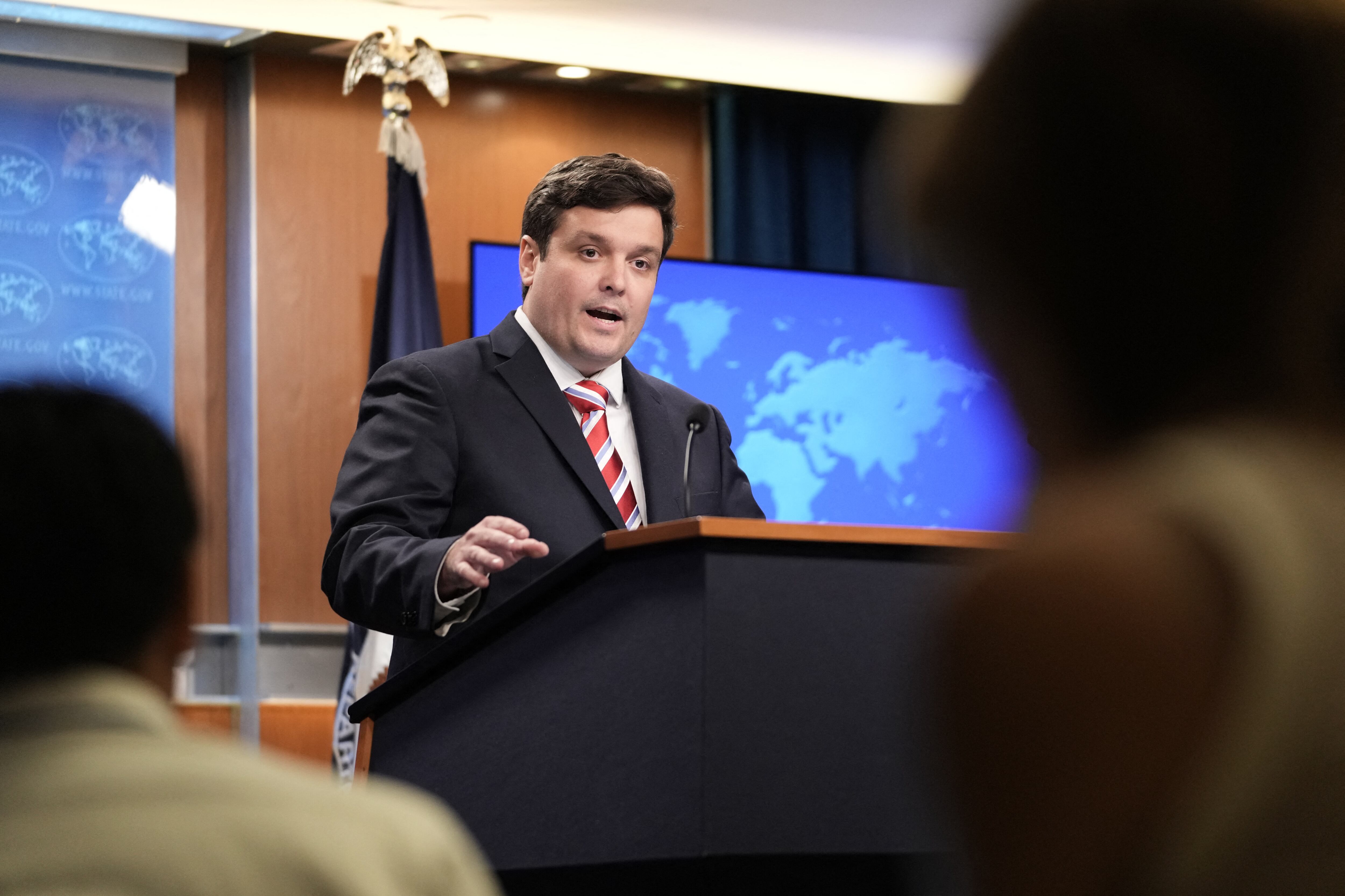 US Deputy State Department Spokesman Tommy Pigott speaks during a press briefing at the State Department in Washington, DC, on July 31, 2025. (Photo by Oliver Contreras / AFP)