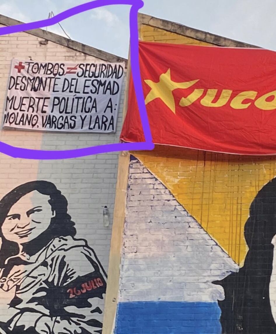 Pancartas en contra de Rodrigo Lara en la Universidad Distrital.