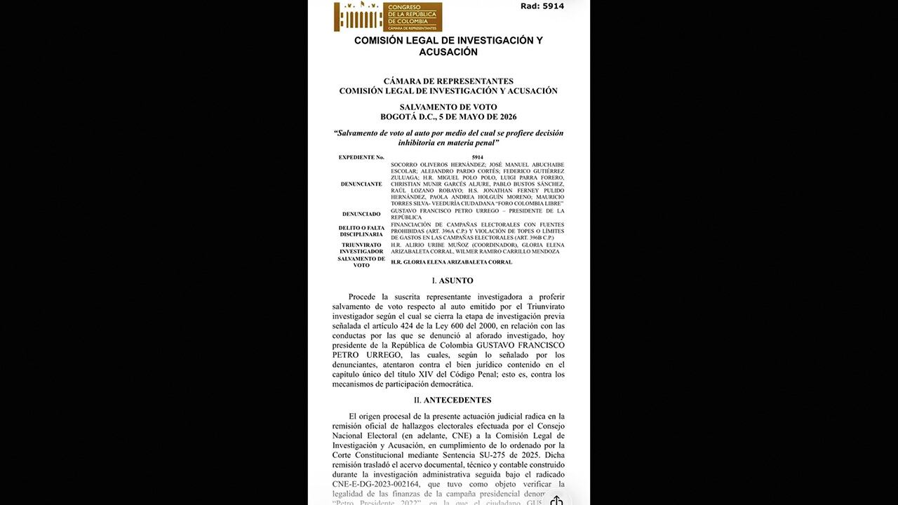 Salvamento de voto. Documentación que hace parte de la investigación.