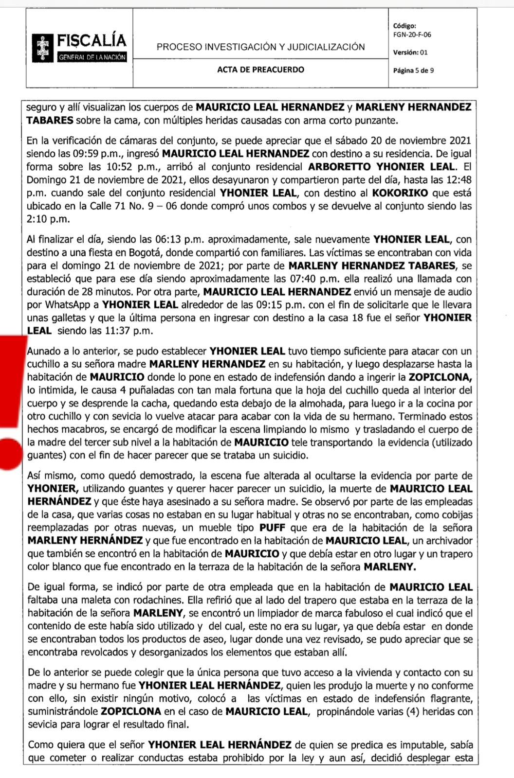 SEMANA conoció el acuerdo que redactó la Fiscalía para fijar una condeaa contra el confeso asesino de Mauricio Leal y Marleny Hernández.