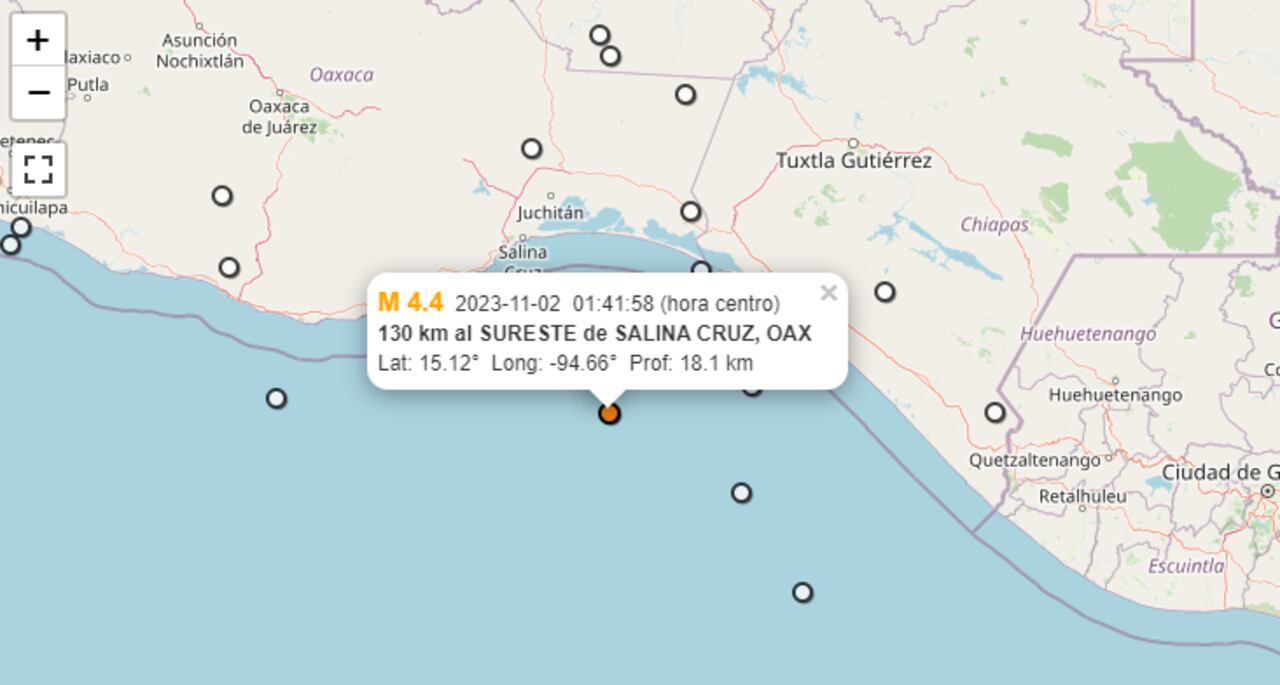 Se presentó un movimiento telúrico en el estado de Oaxaca de magnitud 4.4 grados