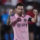 Lionel Messi del Inter Miami celebra tras convertir su remate en la tanda de penales ante FC Dallas en la Leagues Cup.