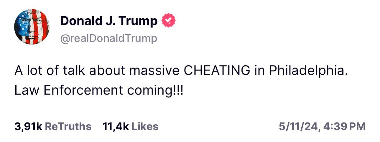 Mensaje emitido por Donald Trump en su cuenta de Truth