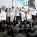 General Oscar Naranjo
General r Jorge Enrique Mora
Maria Angela Holgin
Serjio Jaramillo
Humberto de la Calle
Nicolas Maduro
Michelle Bachelet
Rafael Correa
Ban Ki Moon
Juan Manuel Santos
Raul Castro
Rodrigo Londoño Timochenko
Ivan Marquez
Pablo Catatumbo
Pastor Alape
Victoria Sandino
Ricardo Téllez Rodrigo Granda
Ceremonia de la firma del acuerdo de Paz entre el gobierno y las Farc
Cartagena 26 Septiembre 2016
Foto Daniel Reina Romero
Revista Semana