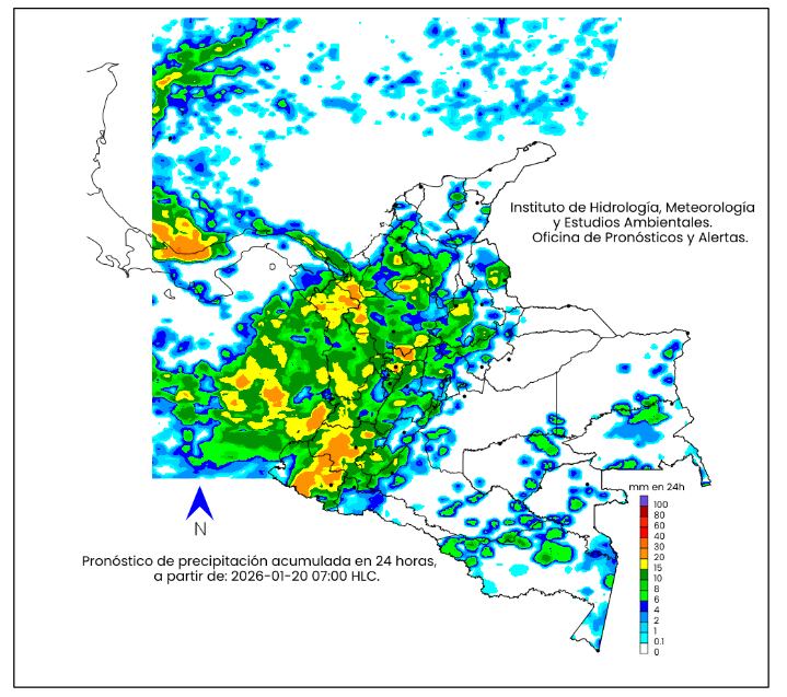 Pronóstico del Ideam para el 20 de enero de 2026
