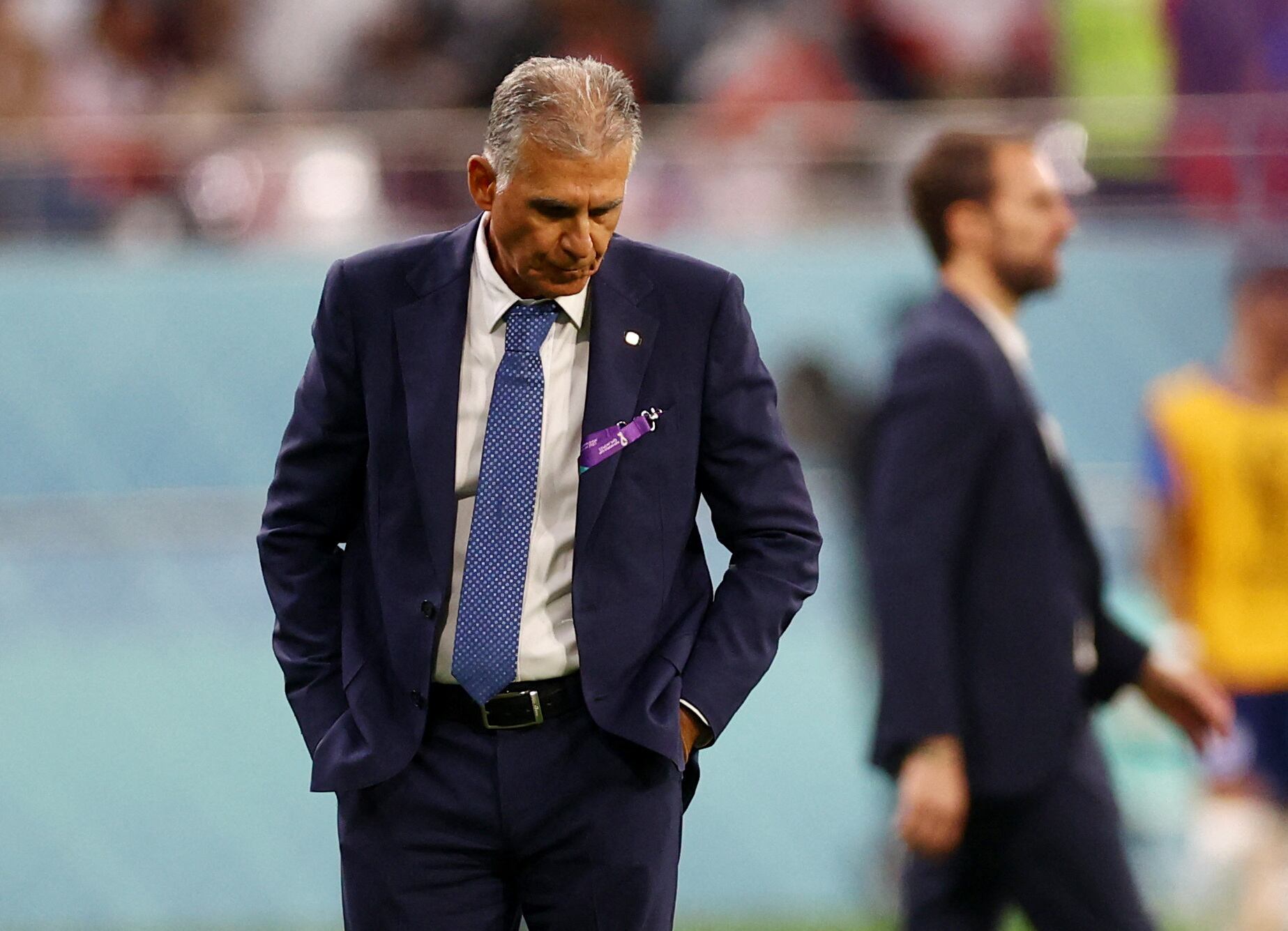 Soccer Football - FIFA World Cup Qatar 2022 - Group B - England v Iran - Khalifa International Stadium, Doha, Qatar - November 21, 2022  Iran coach Carlos Queiroz reacts REUTERS/Hannah Mckay