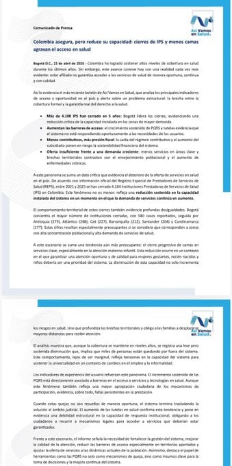 Informe del observatorio Así Vamos en Salud