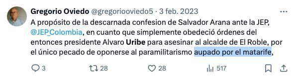 Gregorio Oviedo, esposo de Amelia Pérez, ternada a Fiscal General, cargó contra el expresidente Álvaro Uribe en sus publicaciones.