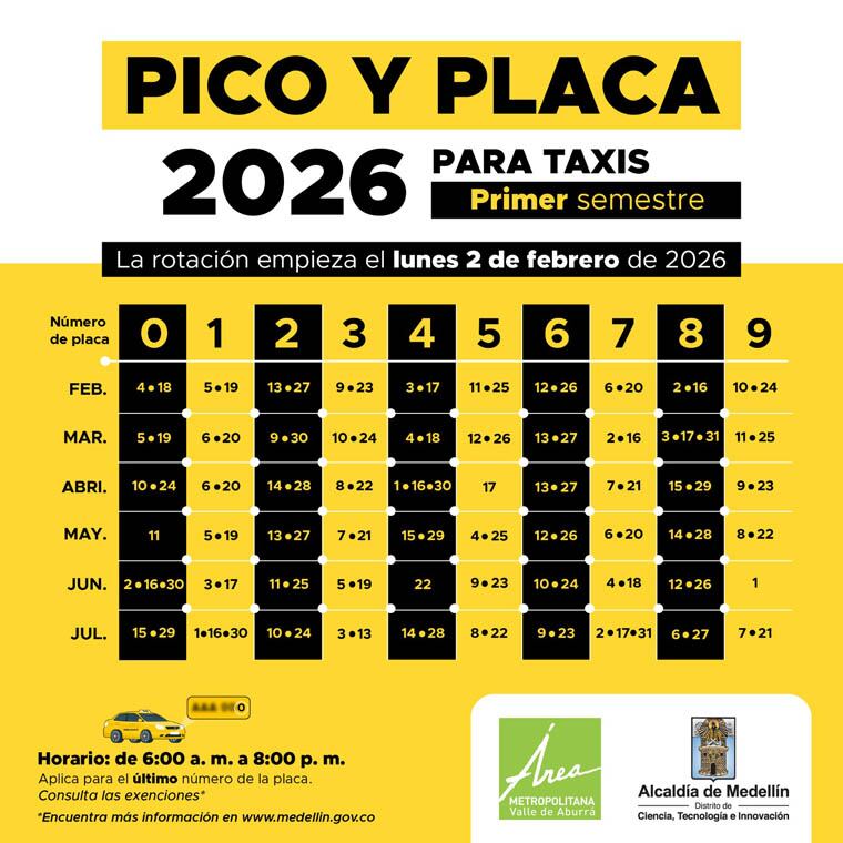 Así rige el pico y placa de taxistas en Medellín