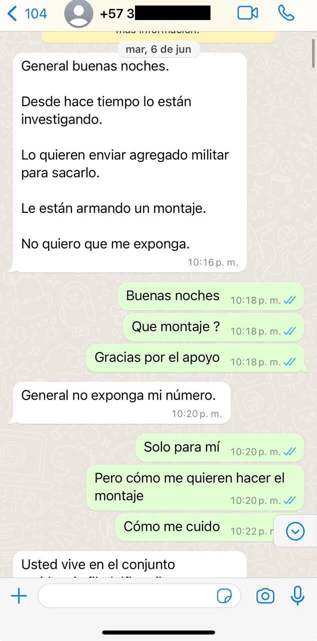 General ( r ). John Jairo Rojas. Chats WhatsApp