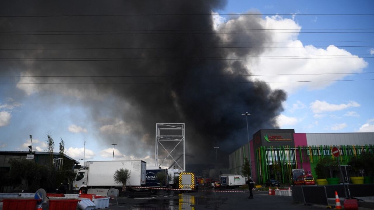 A la redonda y desde varios kilómetros podía verse una espesa columna de humo debido al incendio en el mayor mercado del mundo de productos frescos, situado cerca de París.