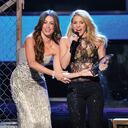 LAS VEGAS, NV - NOVEMBER 10: Singer Shakira (R) and actress Sofia Vergara speak onstage at the 12th Annual Latin GRAMMY Awards held at the Mandalay Bay Resort & Casino on November 10, 2011 in Las Vegas, Nevada. (Photo by John Shearer/WireImage)