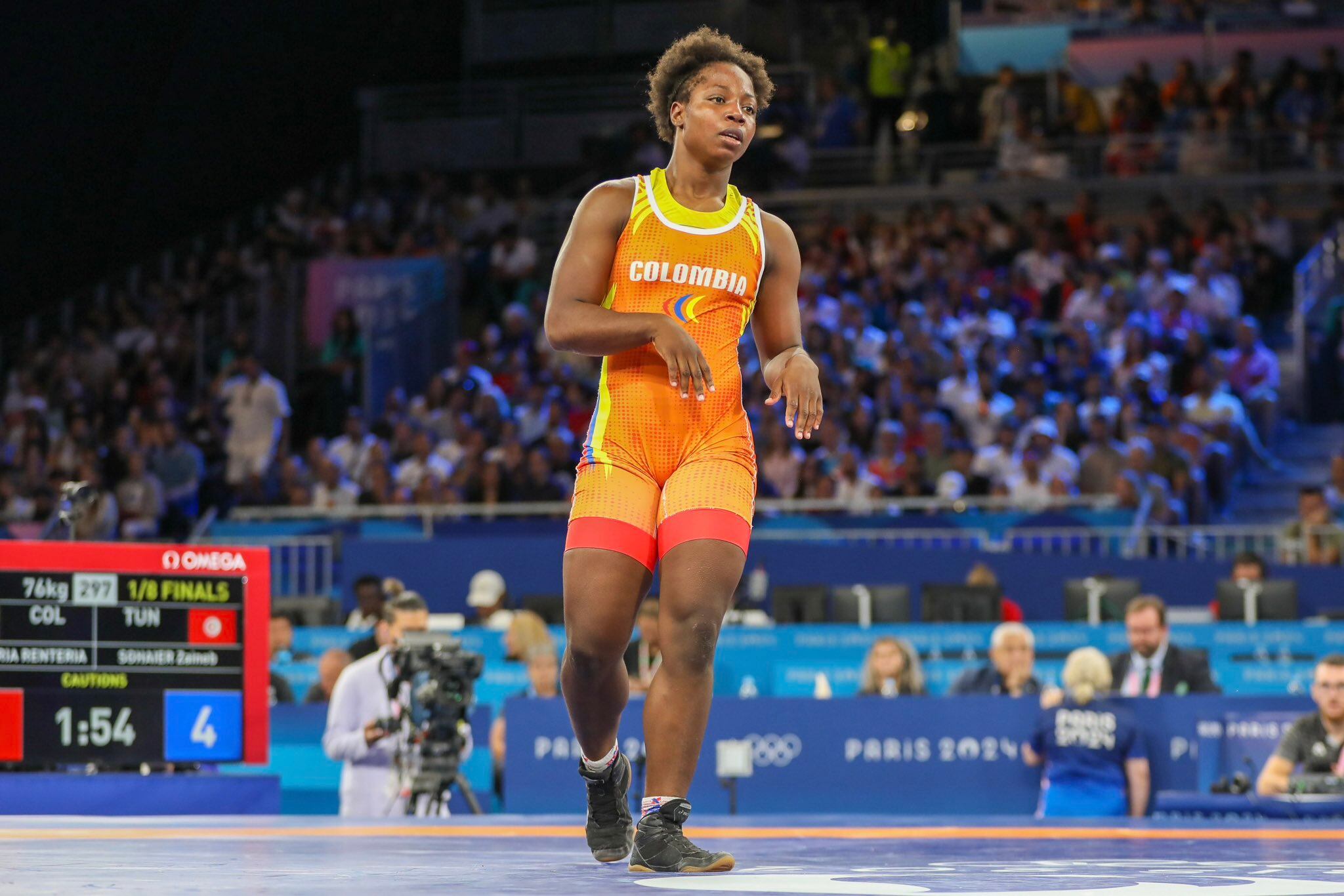 Tatiana Rentería en la lucha de los Juegos Olímpicos París 2024.