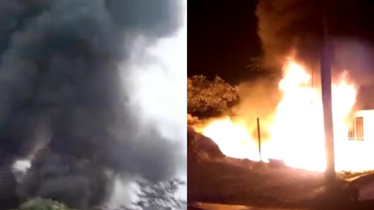 Por ahora el fuerte incendio ha dejado dos casas completamente incineradas. Foto: Captura de pantalla Twitter @CaracolPasto