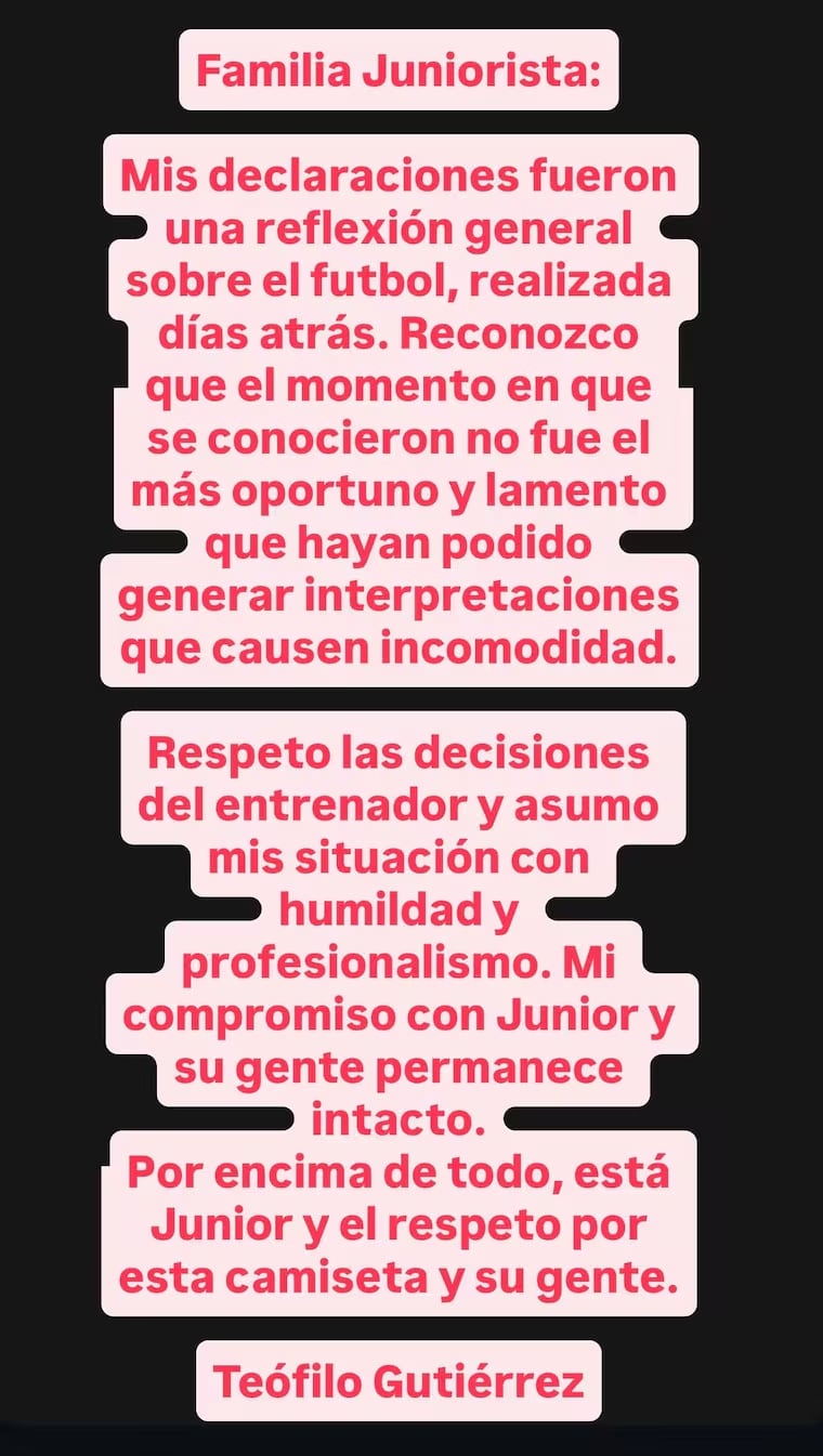 Teófilo Gutiérrez se pronunció en sus redes sociales