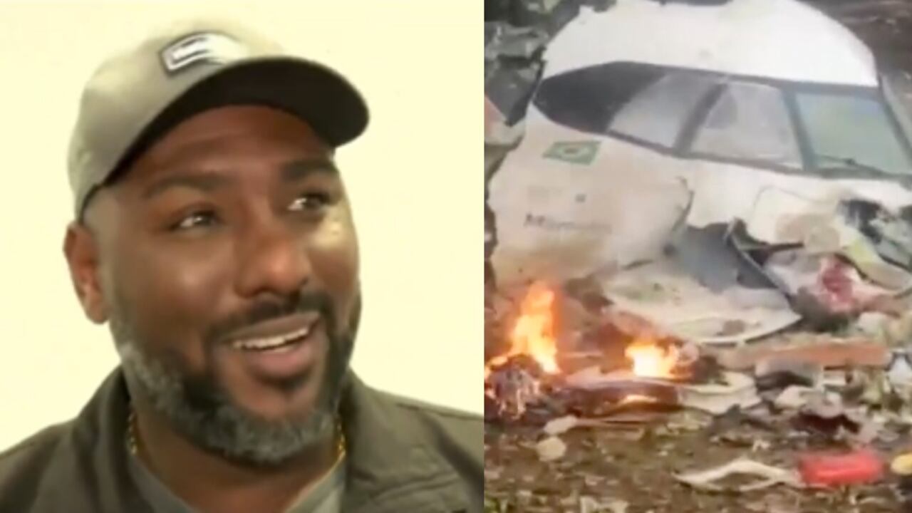 Adriano Assisy y el avión accidentado en Brasil.