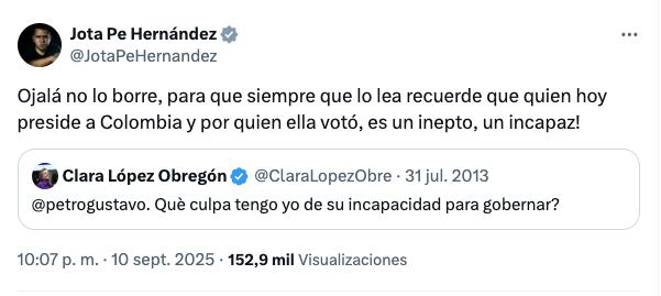 El mensaje de Jota Pe Hernández en X.