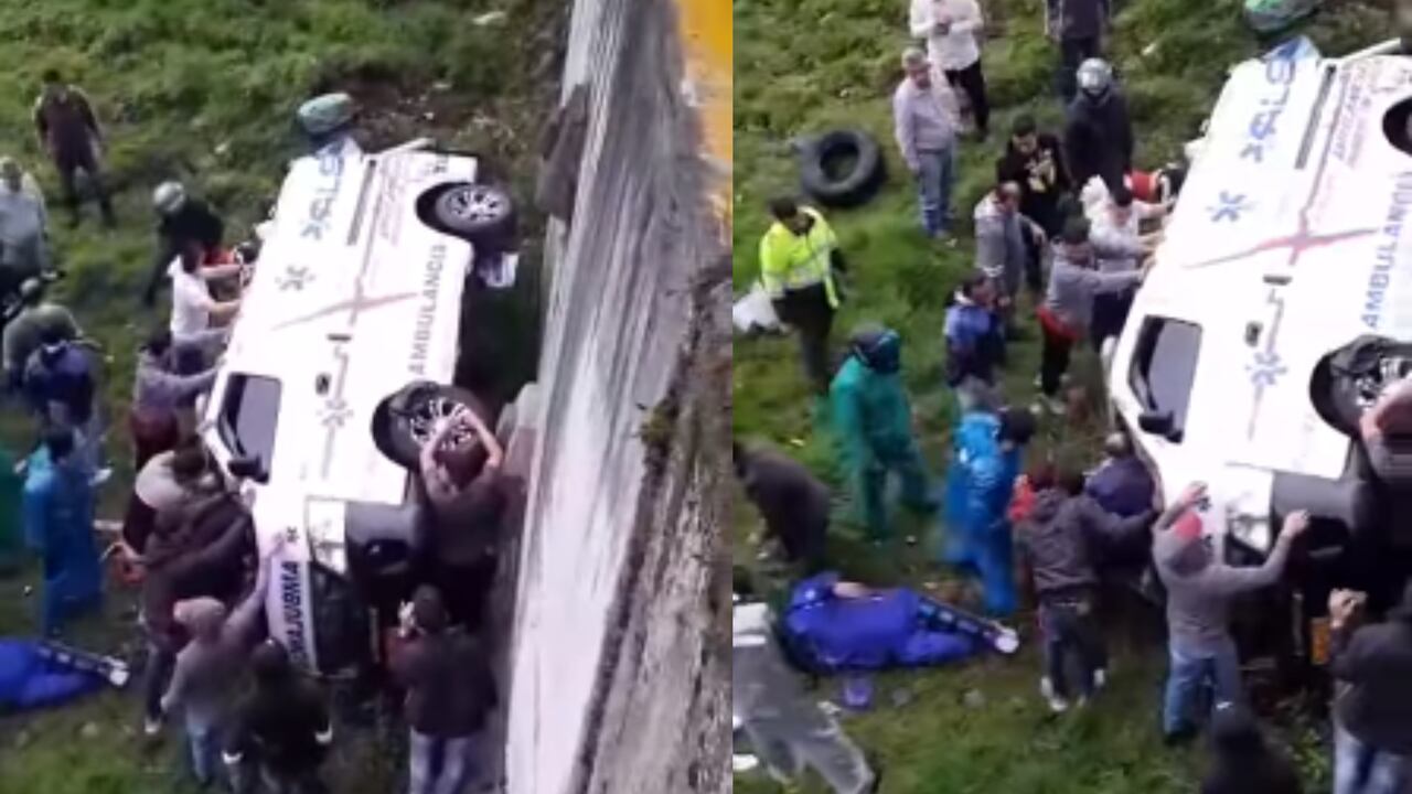 La ambulancia cayó cerca de 20 metros.