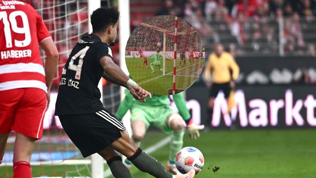 Dos ángulos. Momento exacto del remate de Luis Díaz ante Unión Berlín.